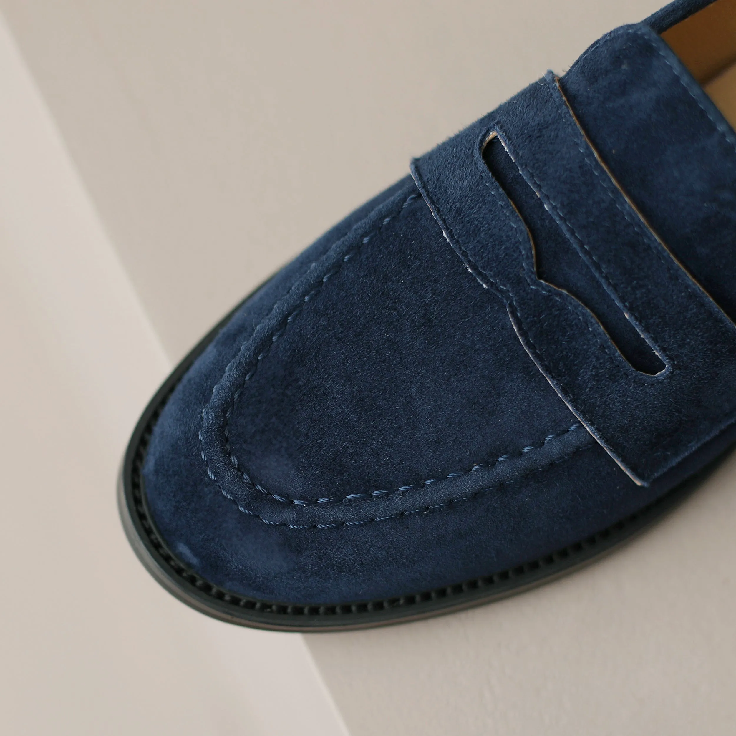 Handmade Classic Navy Suede Leather Loafers Women's Shoes