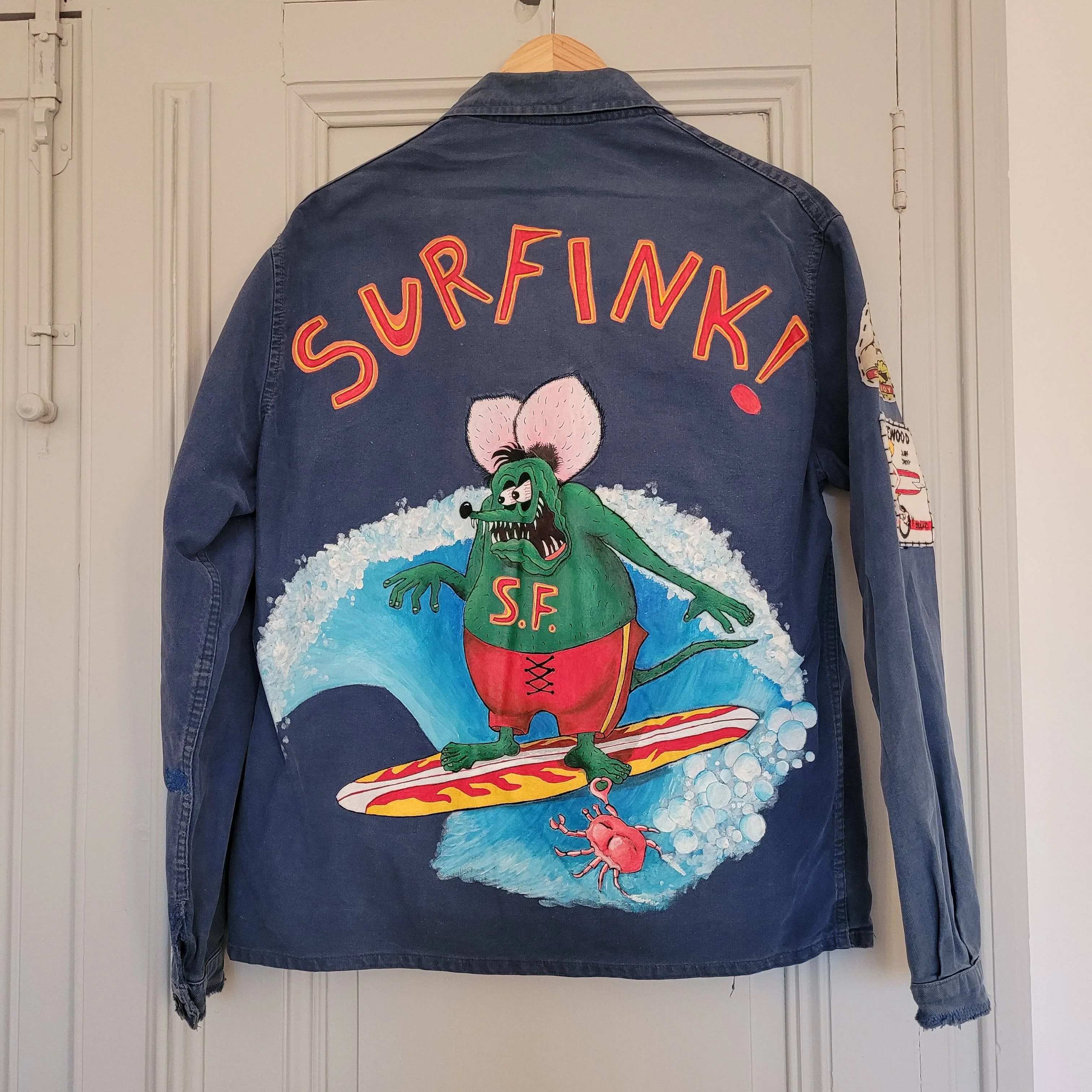 In loving memory of ED "Big Daddy" Roth handpainted french 50's workwear jacket SurFinkl