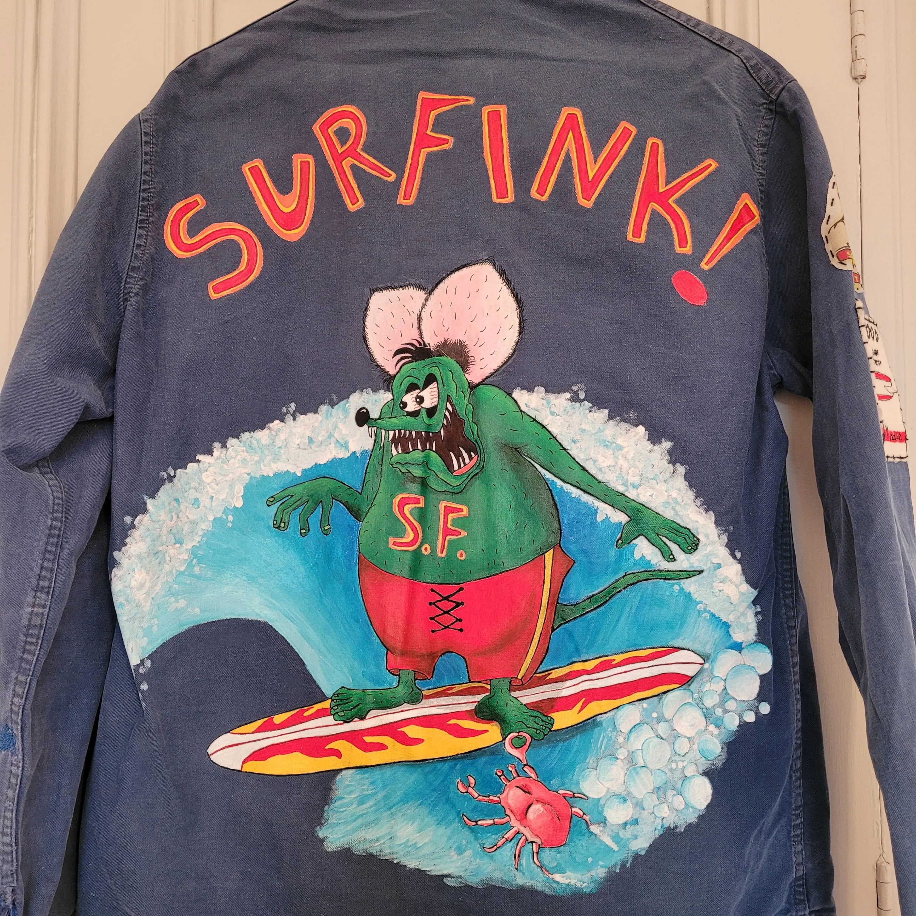 In loving memory of ED "Big Daddy" Roth handpainted french 50's workwear jacket SurFinkl