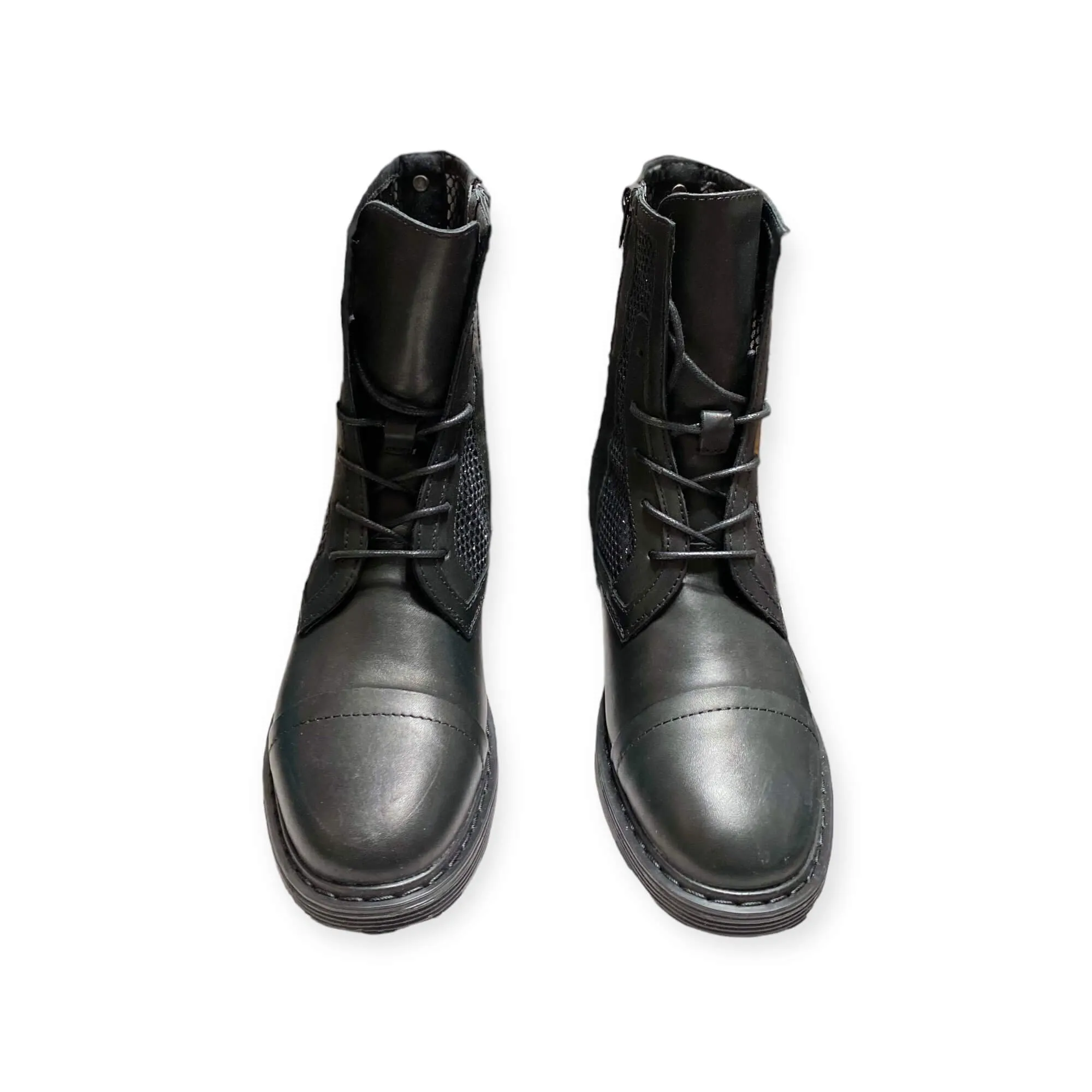 Leather Metallic Mesh Combat Boots