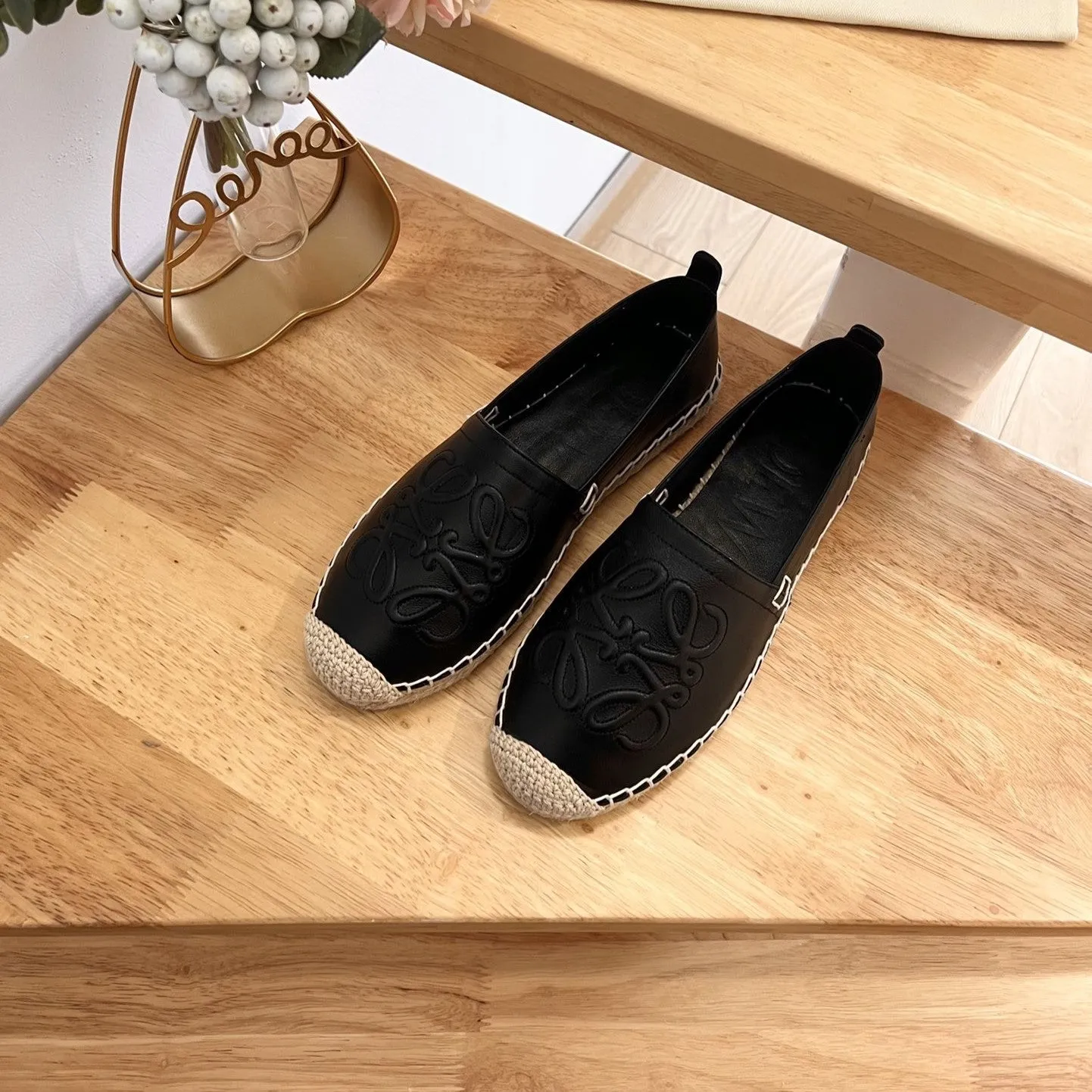 Loew Anagram Espadrille Black Leather