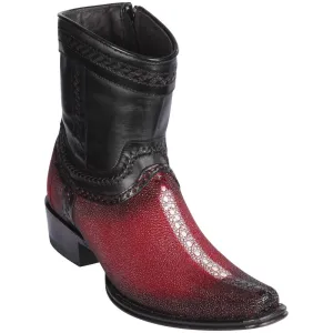 Los Altos Boots Mens #76B1143 Low Shaft European Square Toe | Genuine Stingray Rowstone Leather Boots | Color Faded Burgundy