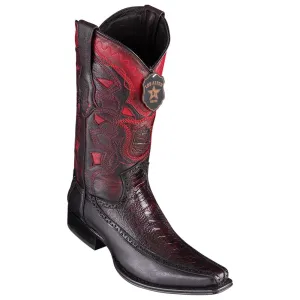 Los Altos Boots Mens #76F0518 European Square Toe | Genuine Ostrich Leg With Deer Sides Boots | Color Black Cherry