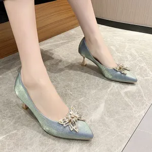 Lucyever Bow Crystal High Heels Pumps Shoes Woman Elegant Pointed Toe Party Wedding Shoes Female Rhinestones Sexy Women Shoes