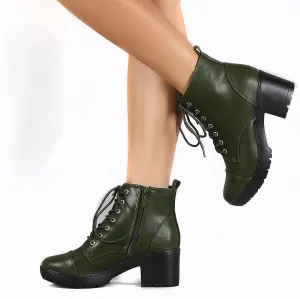 Lug Combat Cap Toe Booties Women's Vegan Leatherette Ankle Boots