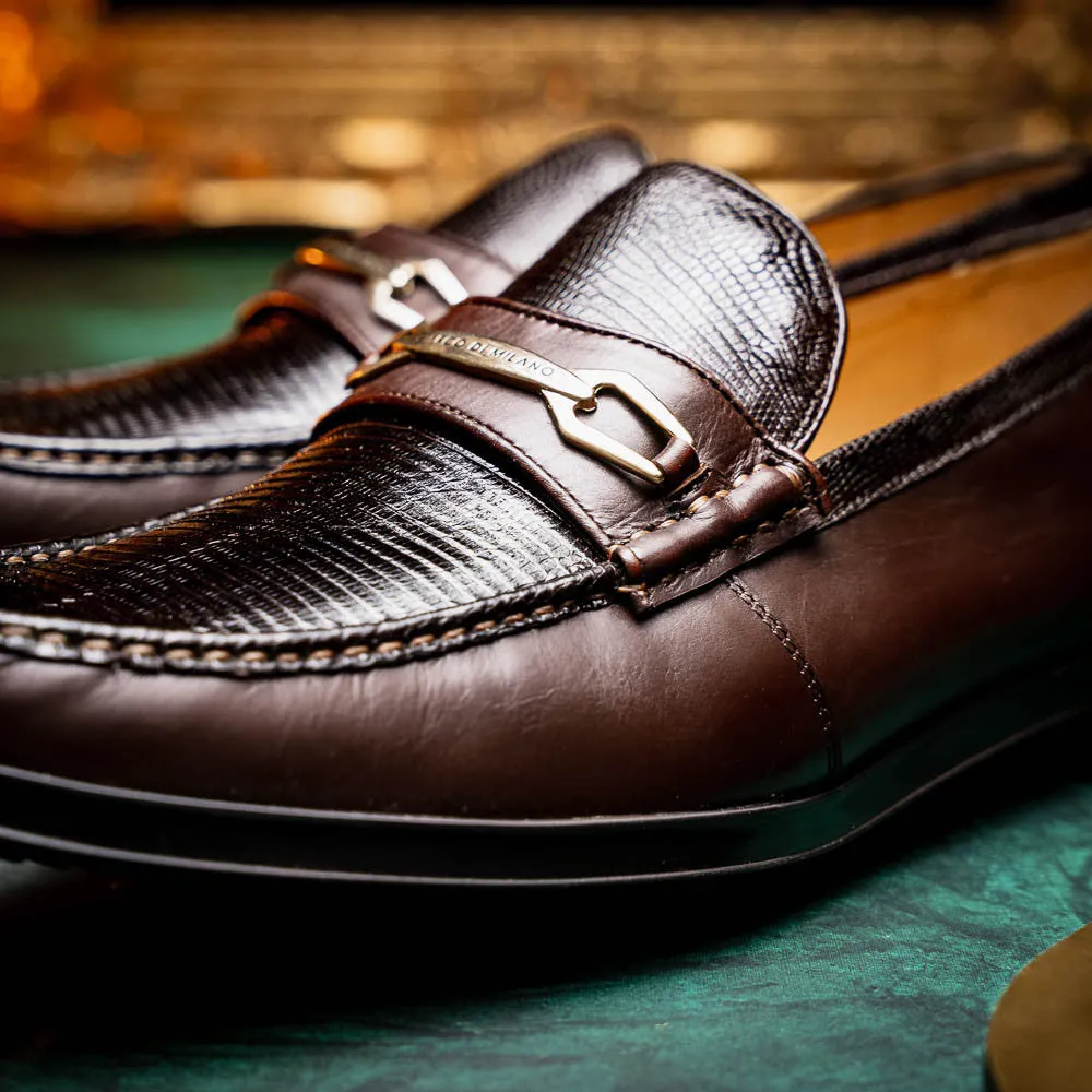 Marco Di Milano Hugo Lizard And Calfskin Brown Bit Loafers