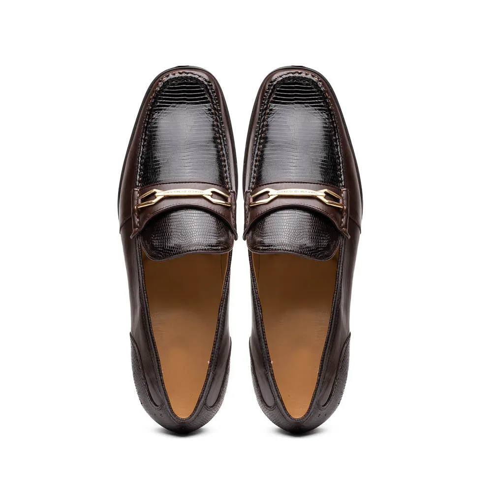 Marco Di Milano Hugo Lizard And Calfskin Brown Bit Loafers