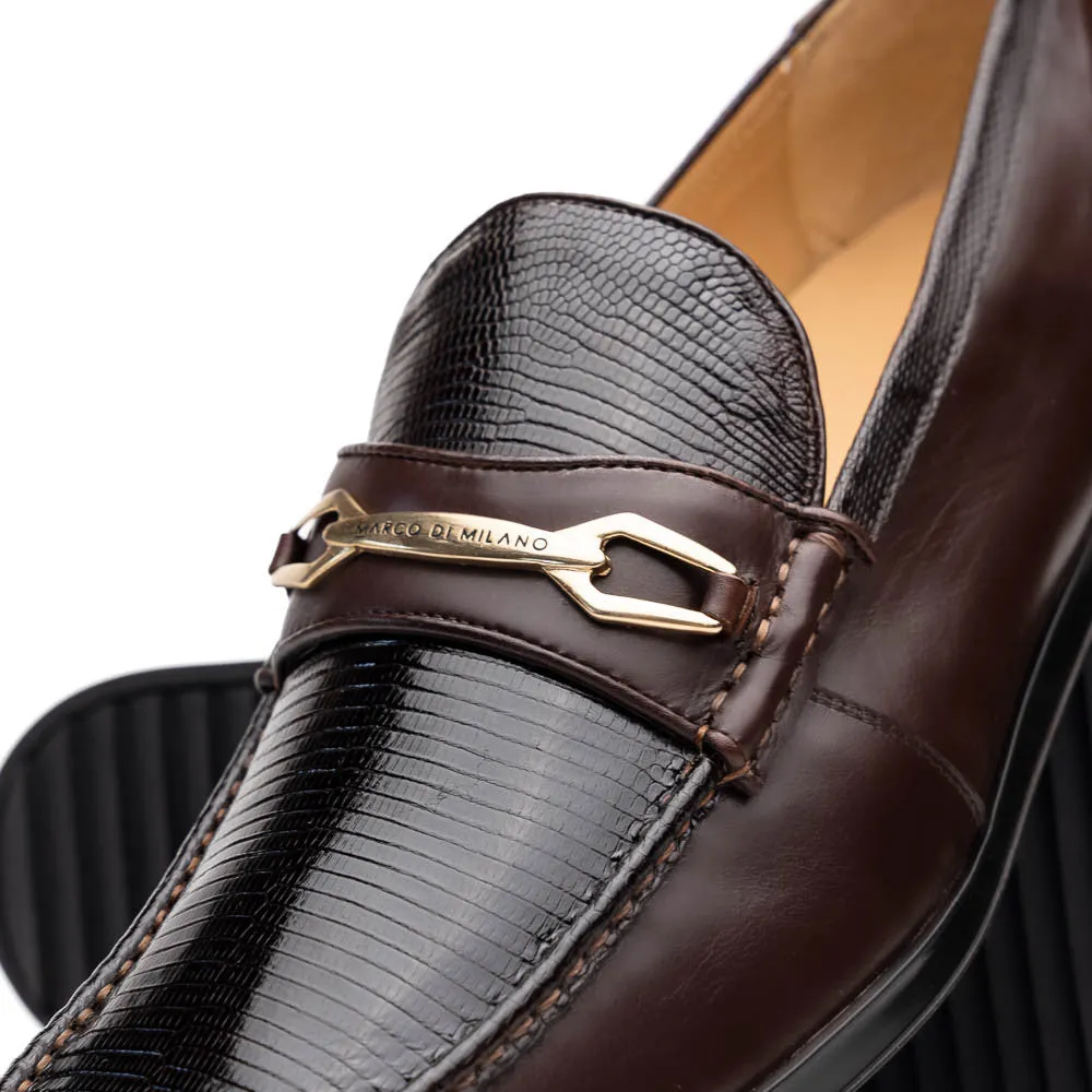 Marco Di Milano Hugo Lizard And Calfskin Brown Bit Loafers