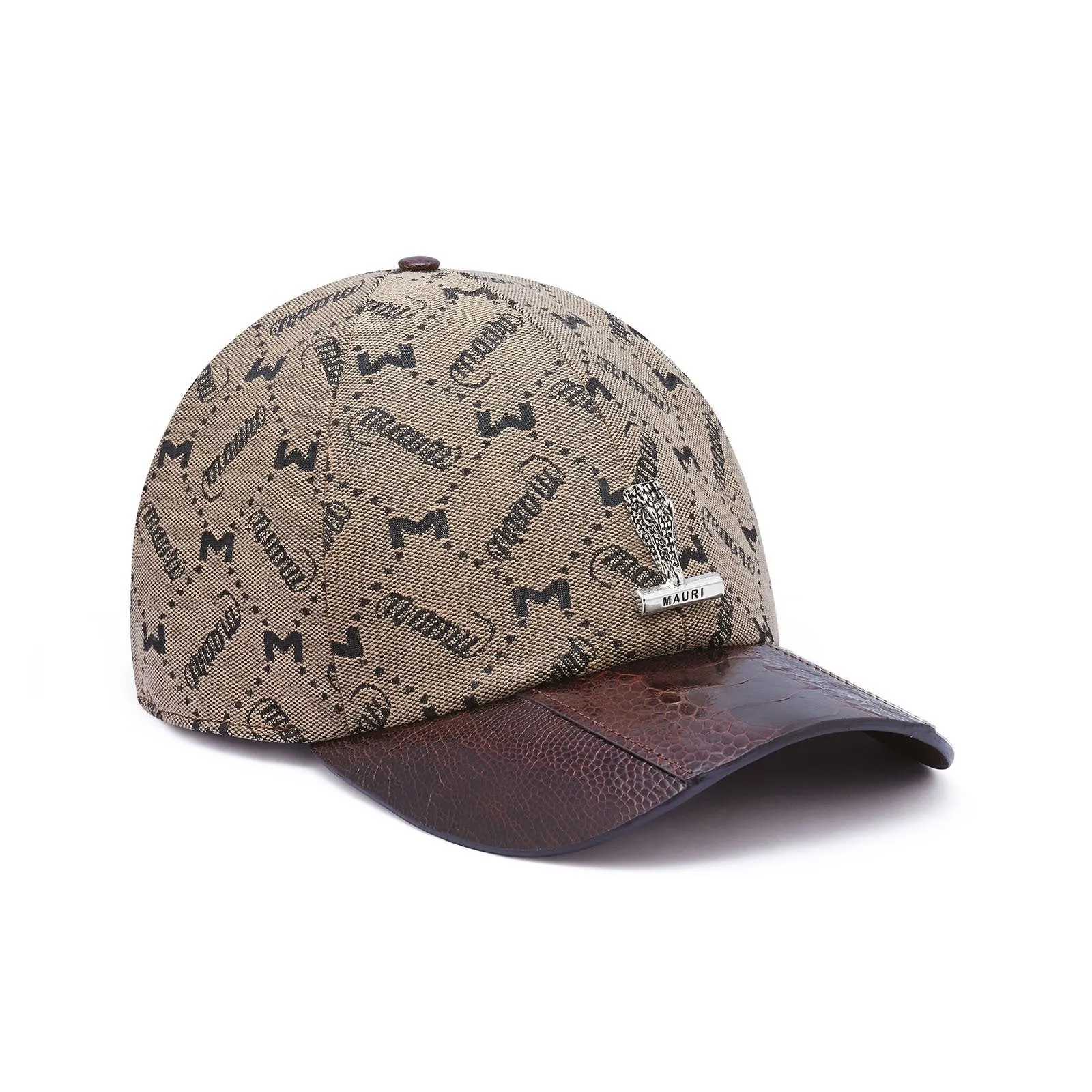 Mauri Cap H65 Men's Brown Sport Rust & Taupe Ostrich Leg / Fabric Hat (MAH1004)