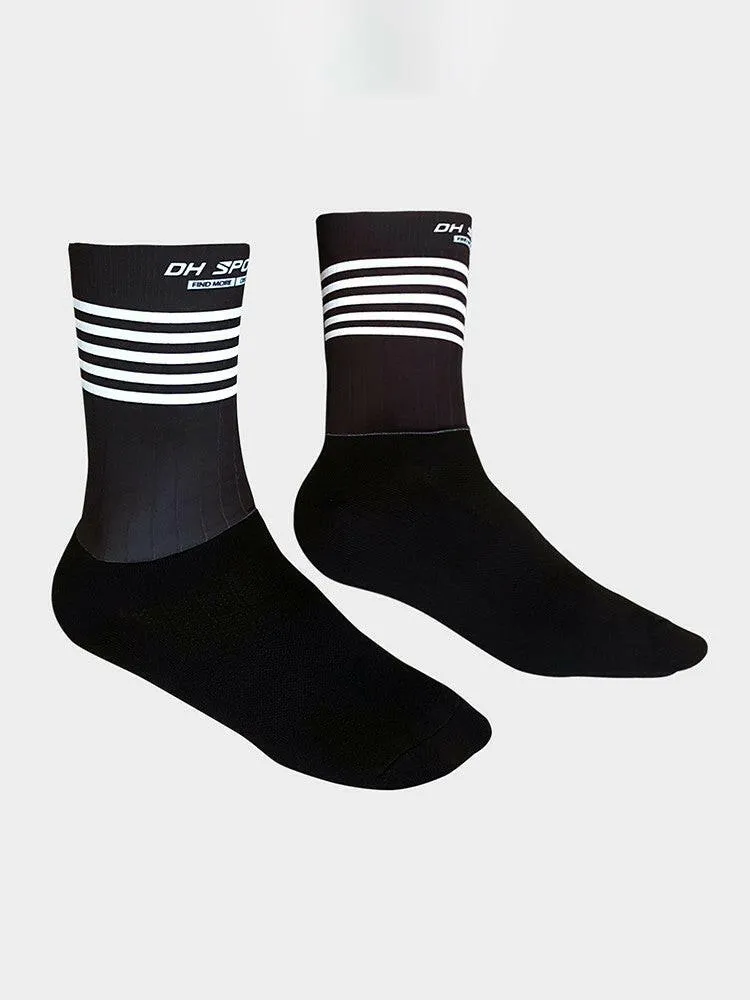 Men Women Bike Socks Splicing Stripes Print Breathable Anti-Slip Stretchy Soft Bicycle Racing Hiking Cycling Stockings