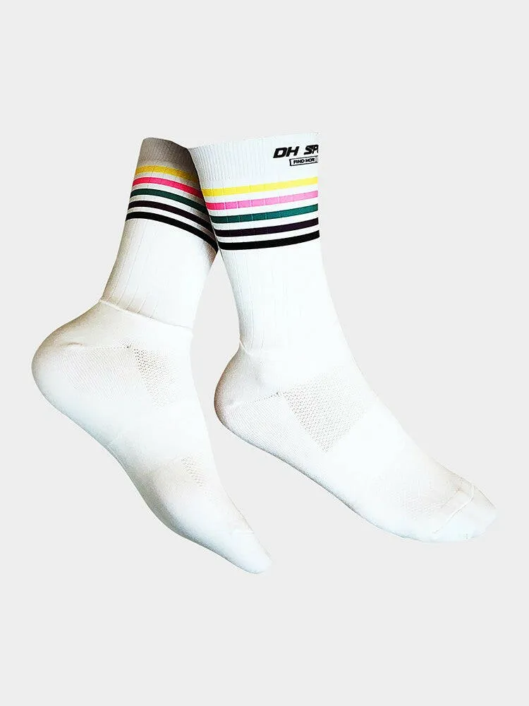 Men Women Bike Socks Splicing Stripes Print Breathable Anti-Slip Stretchy Soft Bicycle Racing Hiking Cycling Stockings