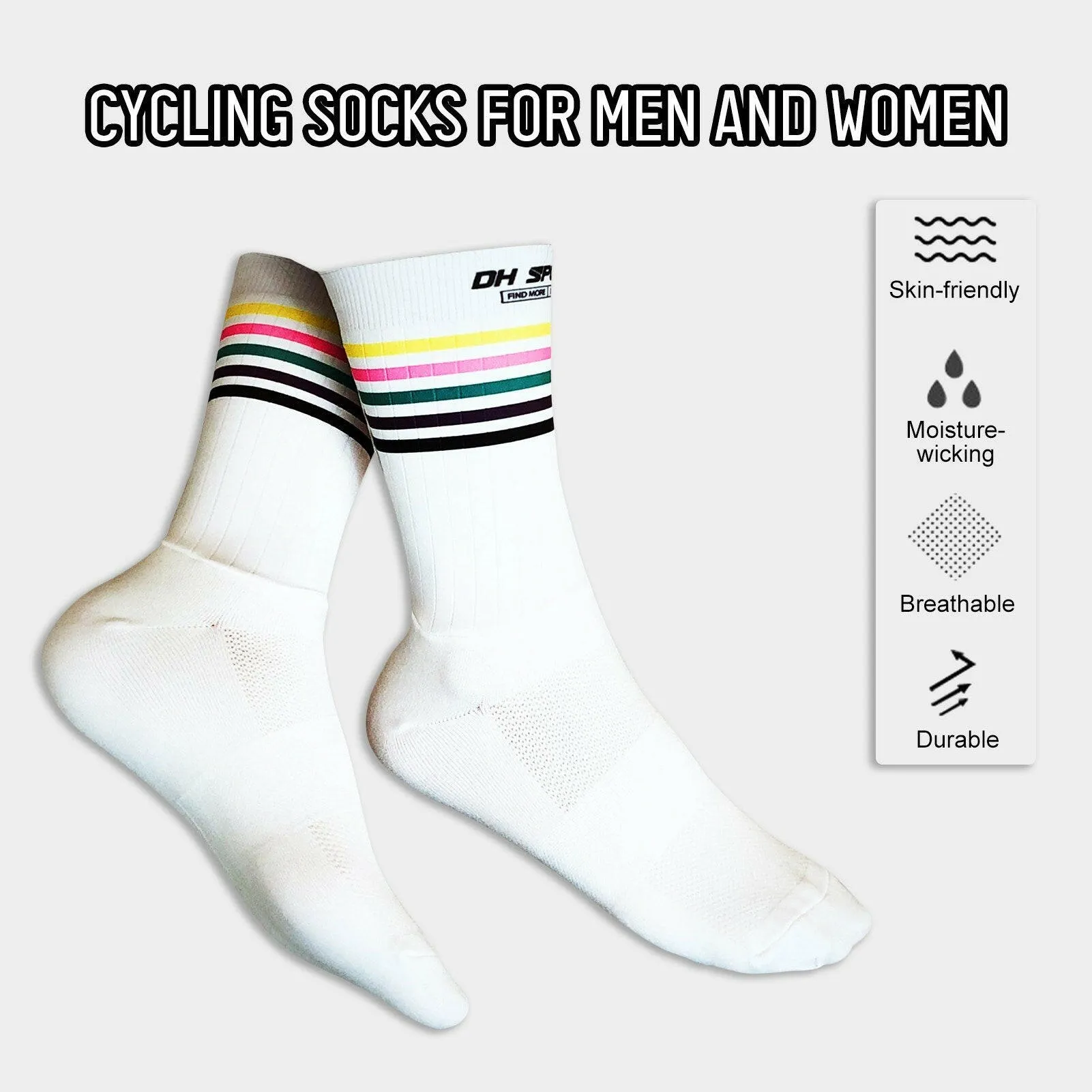 Men Women Bike Socks Splicing Stripes Print Breathable Anti-Slip Stretchy Soft Bicycle Racing Hiking Cycling Stockings