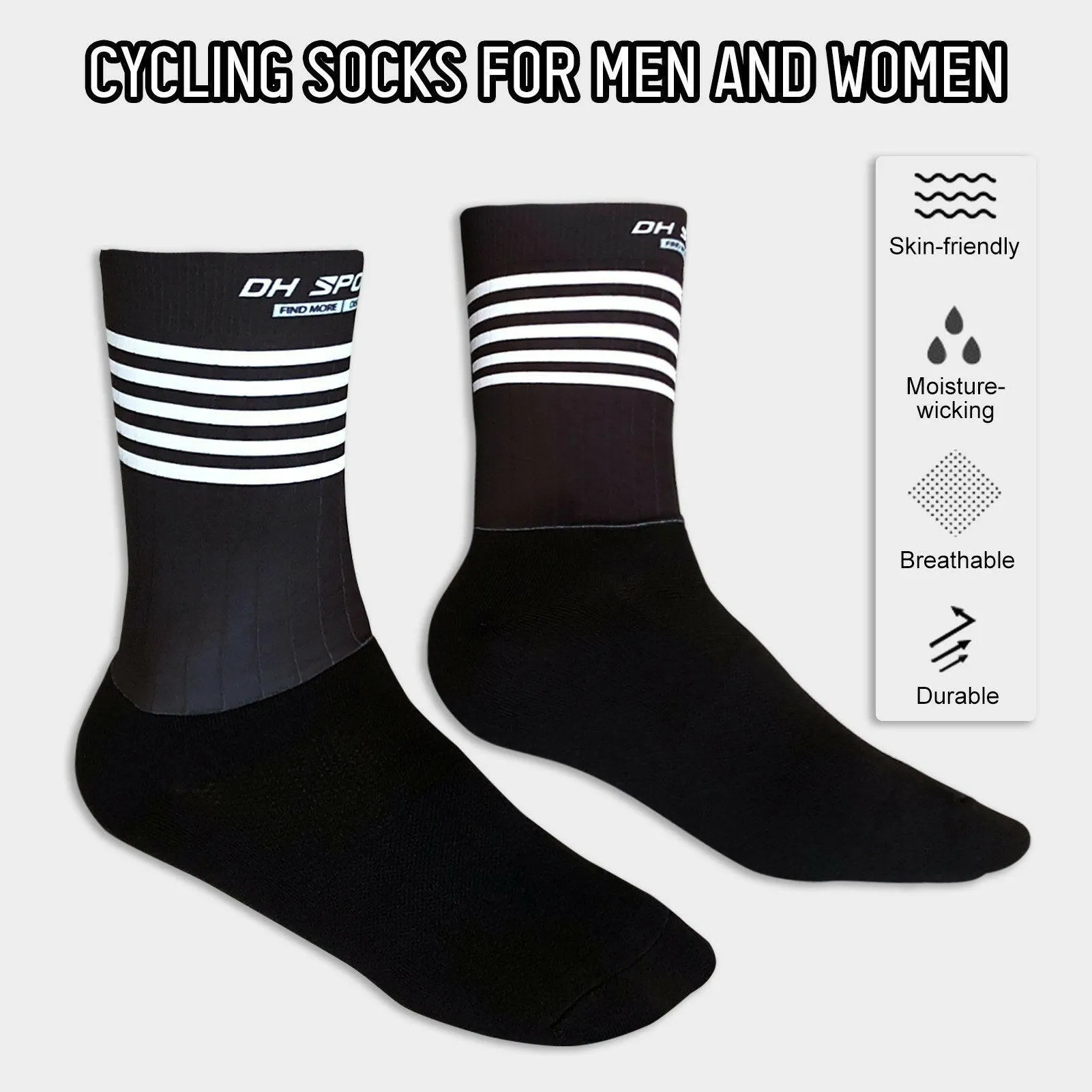 Men Women Bike Socks Splicing Stripes Print Breathable Anti-Slip Stretchy Soft Bicycle Racing Hiking Cycling Stockings