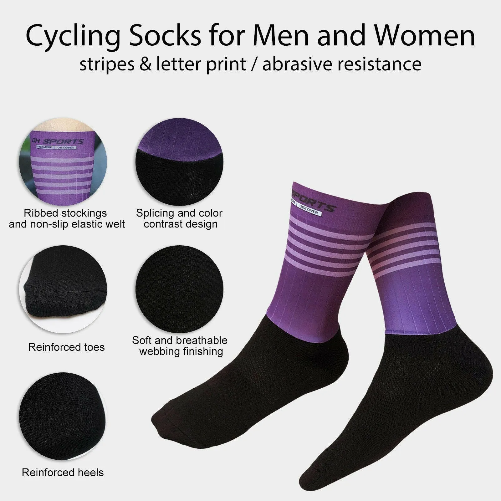 Men Women Bike Socks Splicing Stripes Print Breathable Anti-Slip Stretchy Soft Bicycle Racing Hiking Cycling Stockings