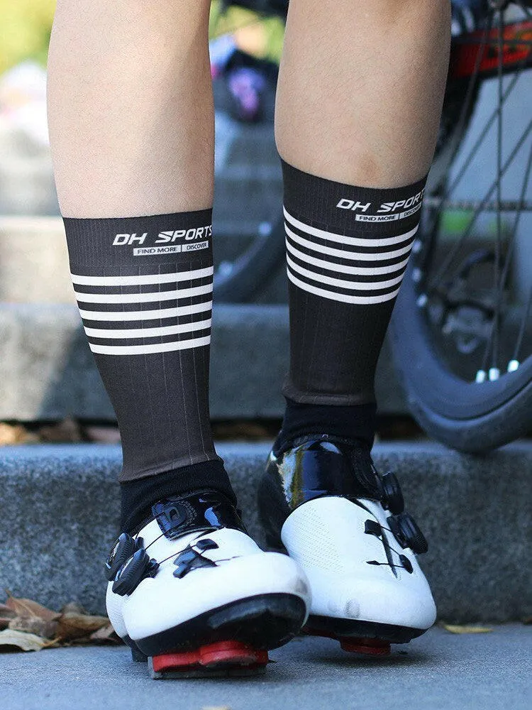 Men Women Bike Socks Splicing Stripes Print Breathable Anti-Slip Stretchy Soft Bicycle Racing Hiking Cycling Stockings