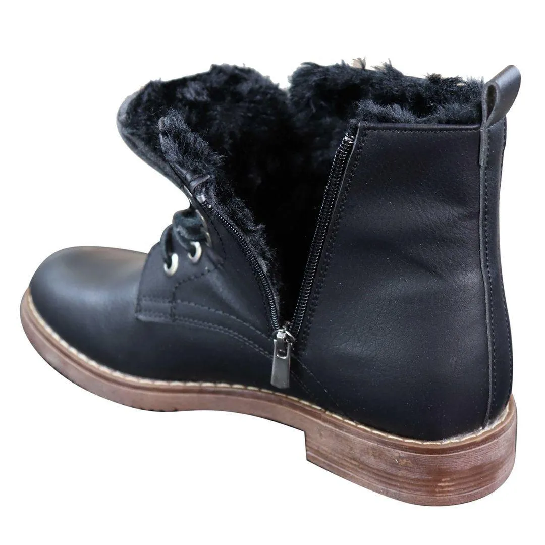 Mens Laced Zip Ankle Boots Fur Fleece Lined Warm Casual Hiking Combat Military