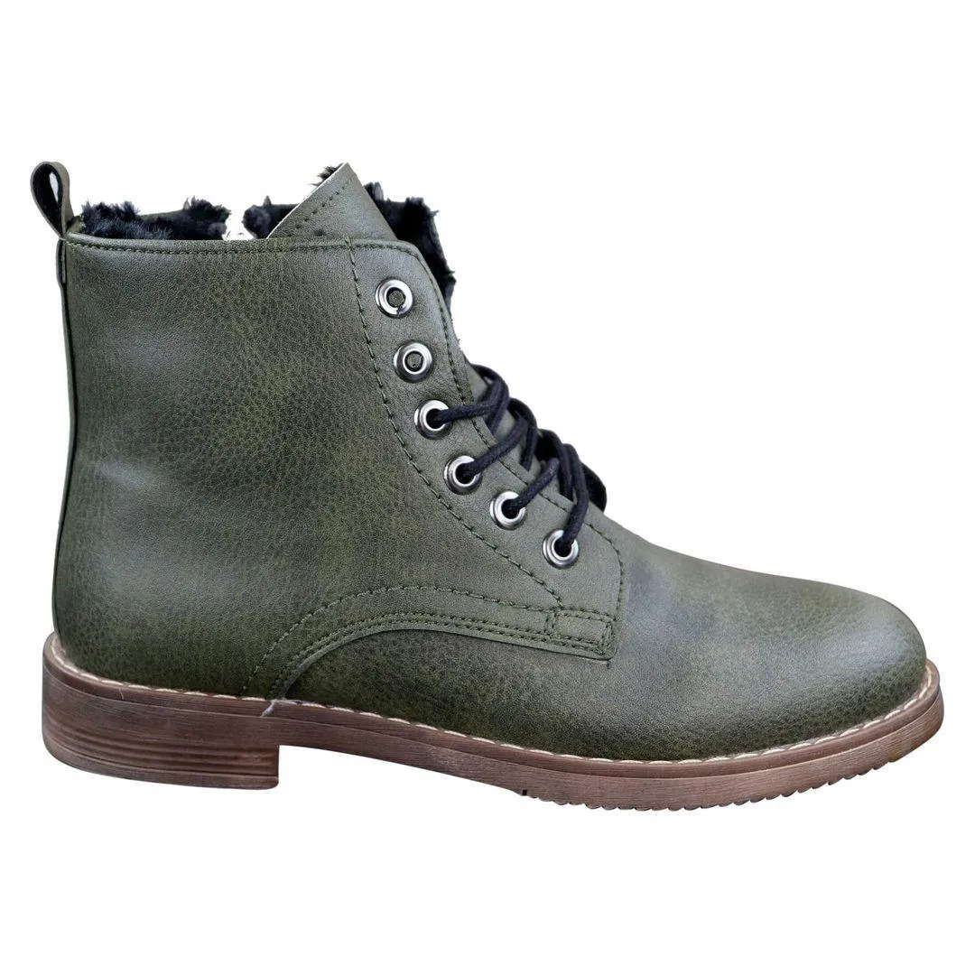 Mens Laced Zip Ankle Boots Fur Fleece Lined Warm Casual Hiking Combat Military