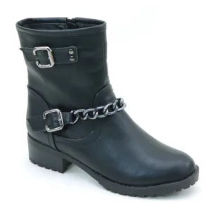 Moto Chain Anklet Combat Lug Women's Vegan Leather Boots