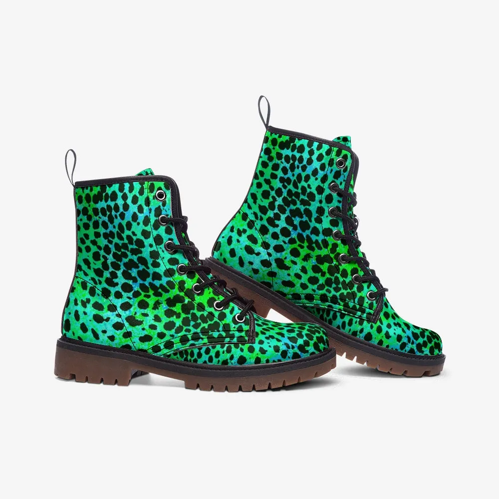 Neon Green Leopard Print Lace Up Boots