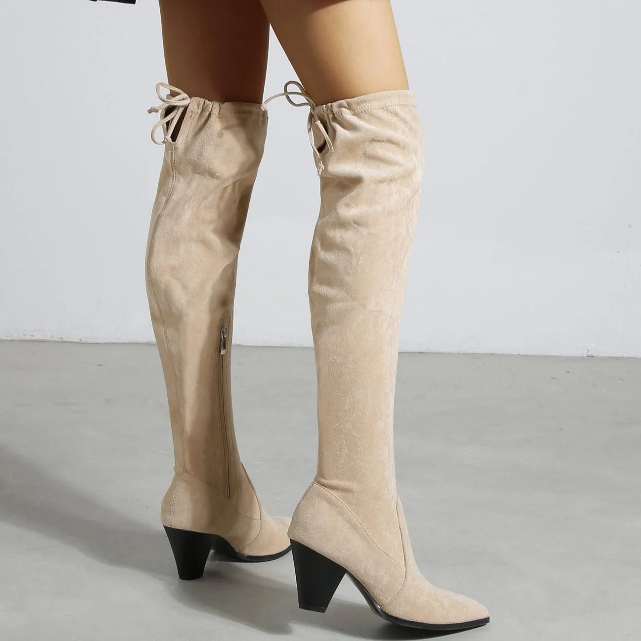 Over The Knee Tie Back Chunky Boots