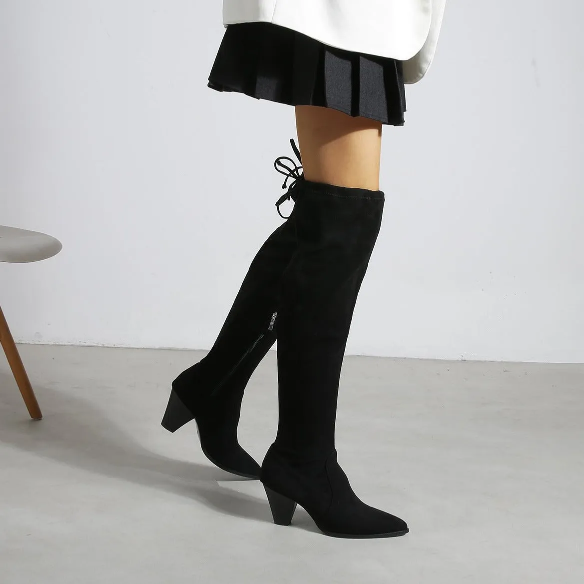 Over The Knee Tie Back Chunky Boots