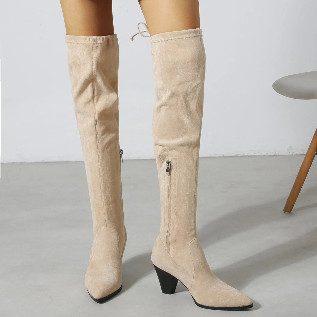 Over The Knee Tie Back Chunky Boots