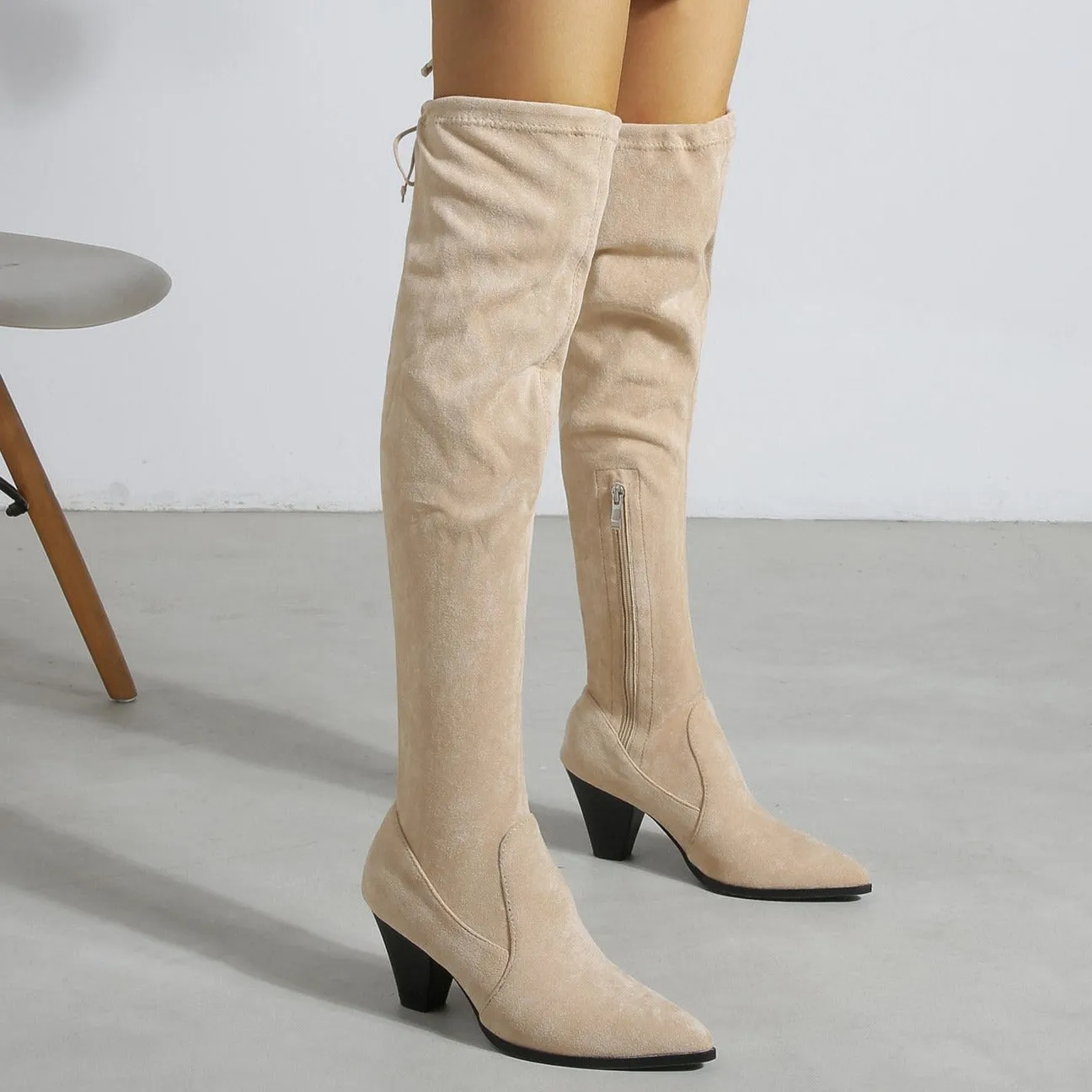 Over The Knee Tie Back Chunky Boots