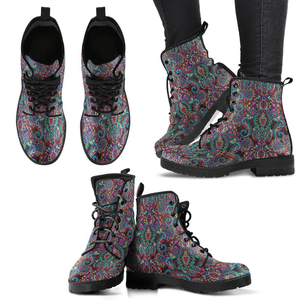 Paisley  Memory Foam Boots | All Season Lace Up Boots | Vegan Leather Combat Boot by Manifestie