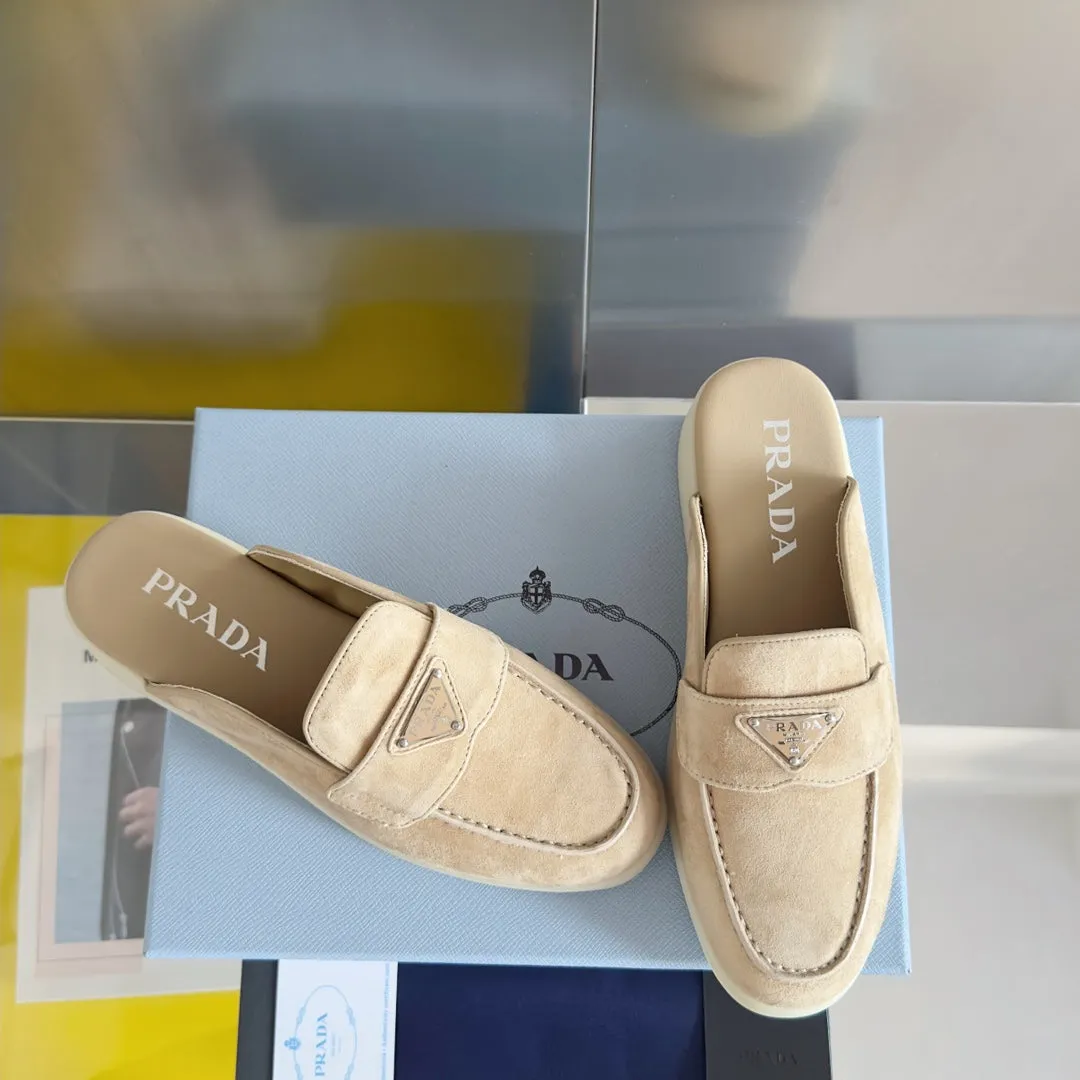 Pra Beige Suede Leather Mule 25mm Rubber Sole