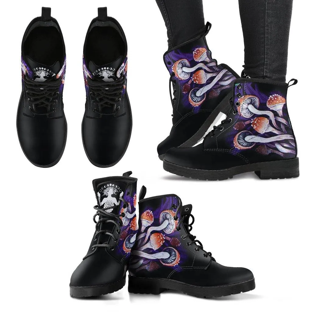 Psychedelic Mushrooms  Memory Foam Boots | All Season Lace Up Boots | Vegan Leather Combat Boot by Manifestie