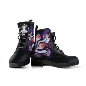 Psychedelic Mushrooms  Memory Foam Boots | All Season Lace Up Boots | Vegan Leather Combat Boot by Manifestie