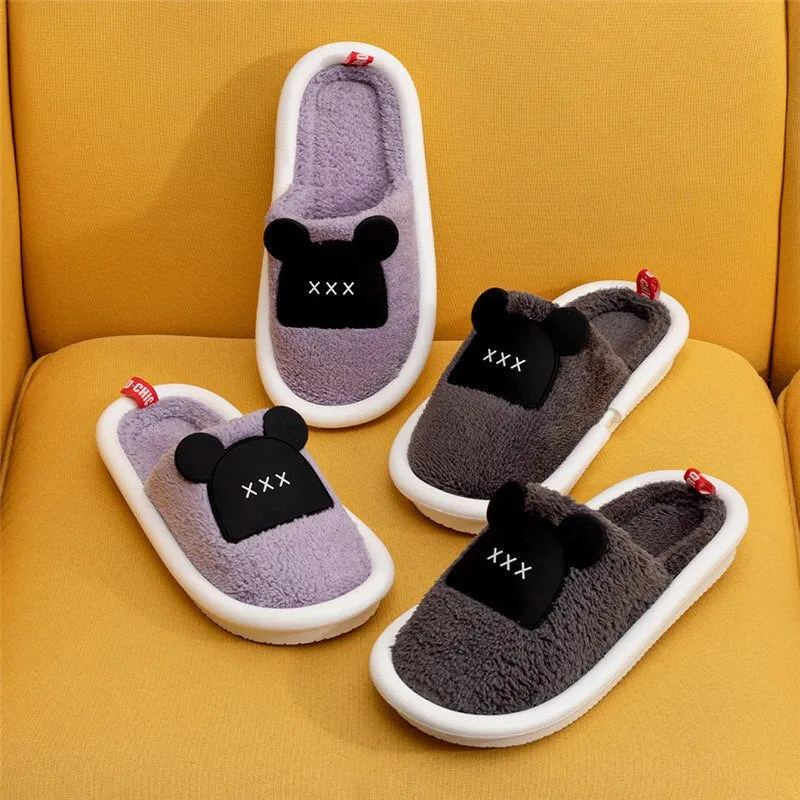 Purple Women Winter Home Slippers Cartoon Bear Shoes Soft Warm House Slippers Indoor Bedroom Slippers Couples Flurry Footwear