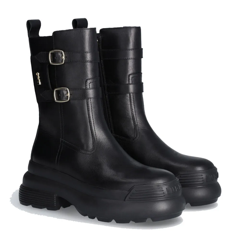 Scarpe Donna LIU JO Amy 19 Combat Boots in Pelle Nera