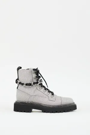 Silver Glitter Combat Ankle Boot