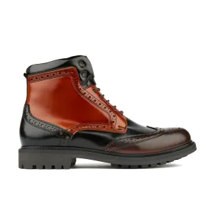 Wanderer - Black Brown - Men's chunky combat style boot in black and brown leather