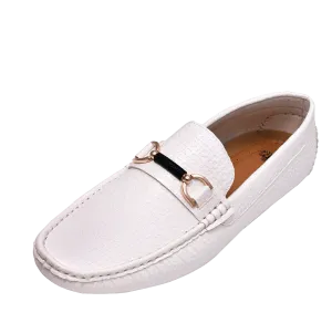 White Men's Leather Loafer Gold Buckle Style MOC-161 By Royal Shoes USA