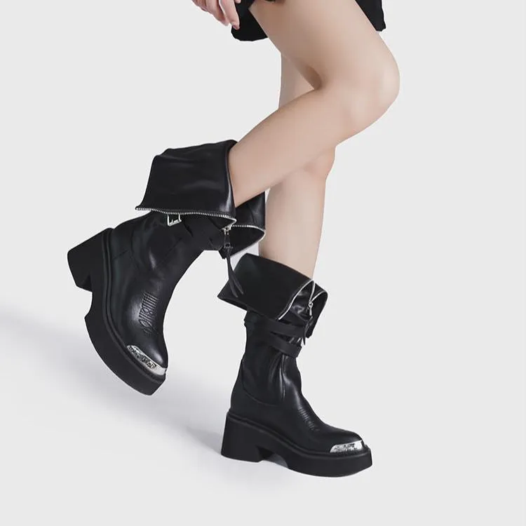 Women's Punk Style Combat Platform Front Zipper Boots