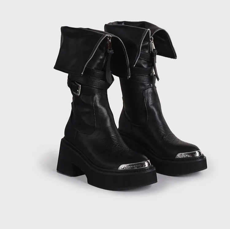 Women's Punk Style Combat Platform Front Zipper Boots