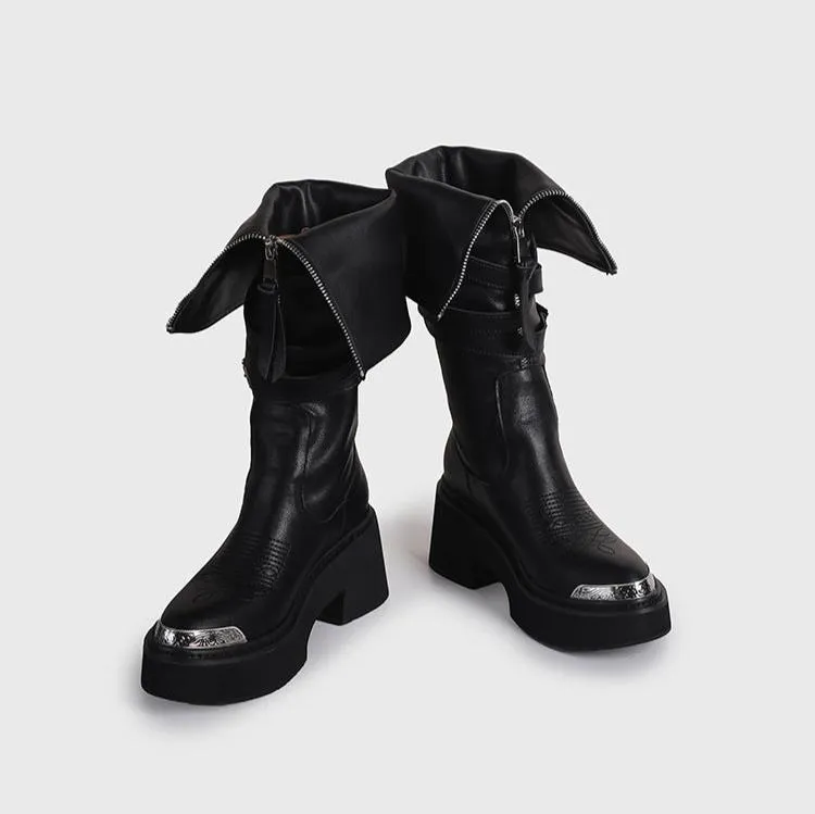 Women's Punk Style Combat Platform Front Zipper Boots