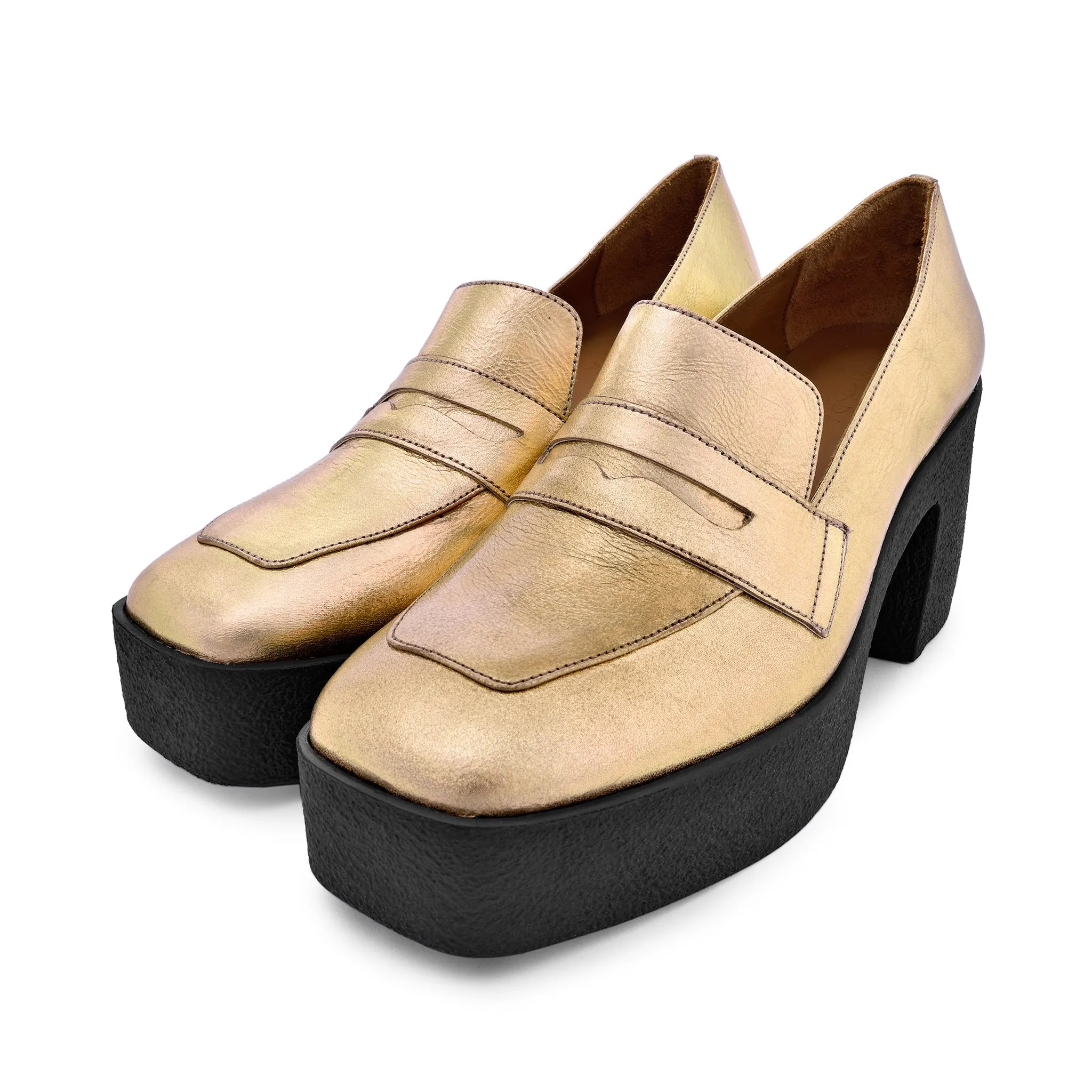 Yoko Gold Patent Leather Chunky Loafers